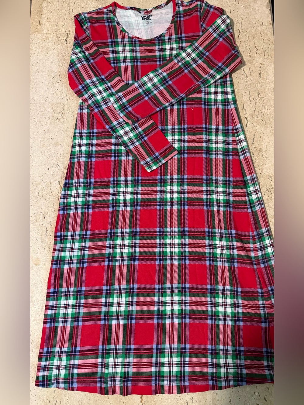 Land’s End Cotton Long Sleeve Plaid Midcalf Nightgown 100% Cotton Sze XS - Picture 2 of 6